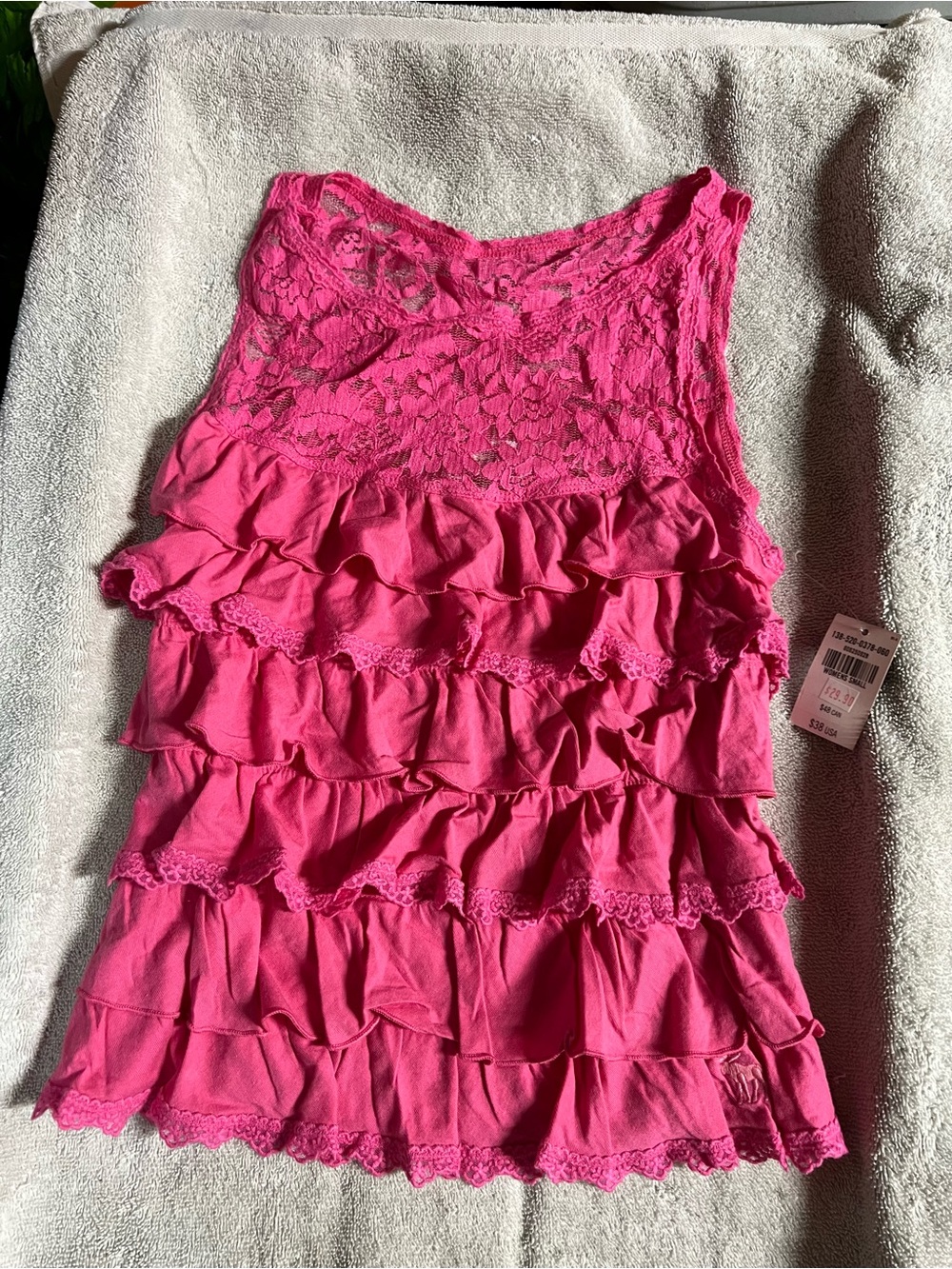 Abercrombie & Fitch Hot Pink Ruffle Lace Tank Top